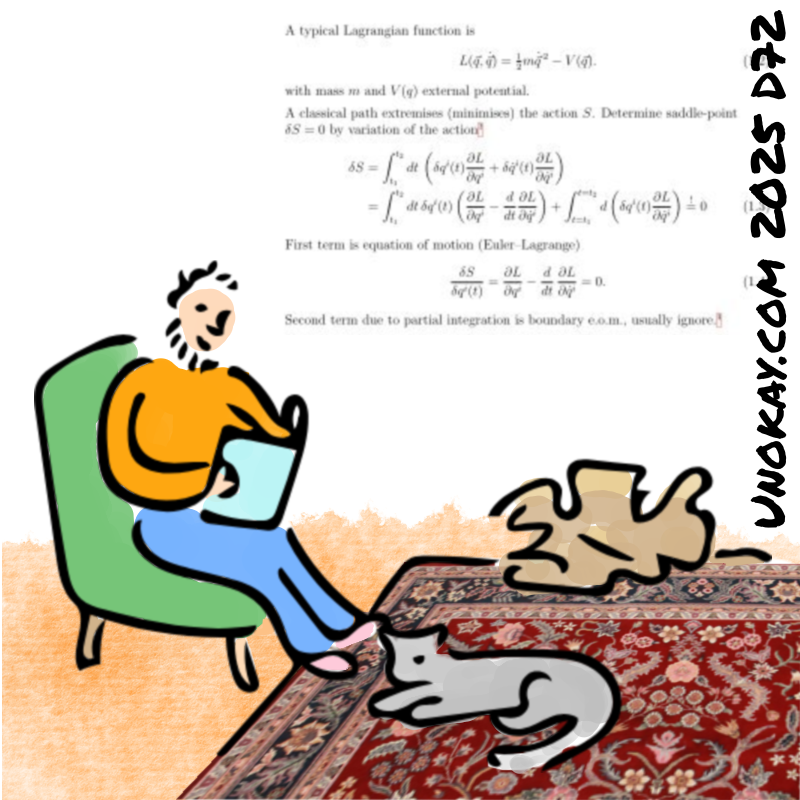 Panel 4: The man is sitting reading again. The cat is sleeping. The box is crushed.