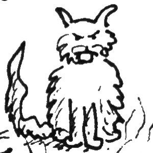 A cartoon image of a fluffy cat facing the viewer. It has an angry expression.