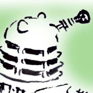 A cartoon image of a Dalek's head looking away from the viewer.