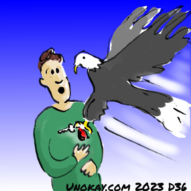 Panel 4: A large eagle swoops down and grabs the car keys from the suprised man.