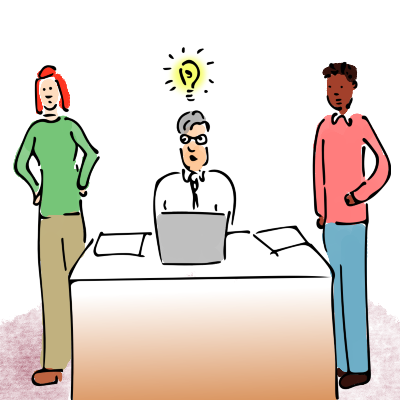 Panel 3: A light bulb appears above the Prime Minister's head.