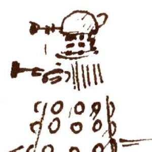 A cartoon image of a Dalek facing to the left.