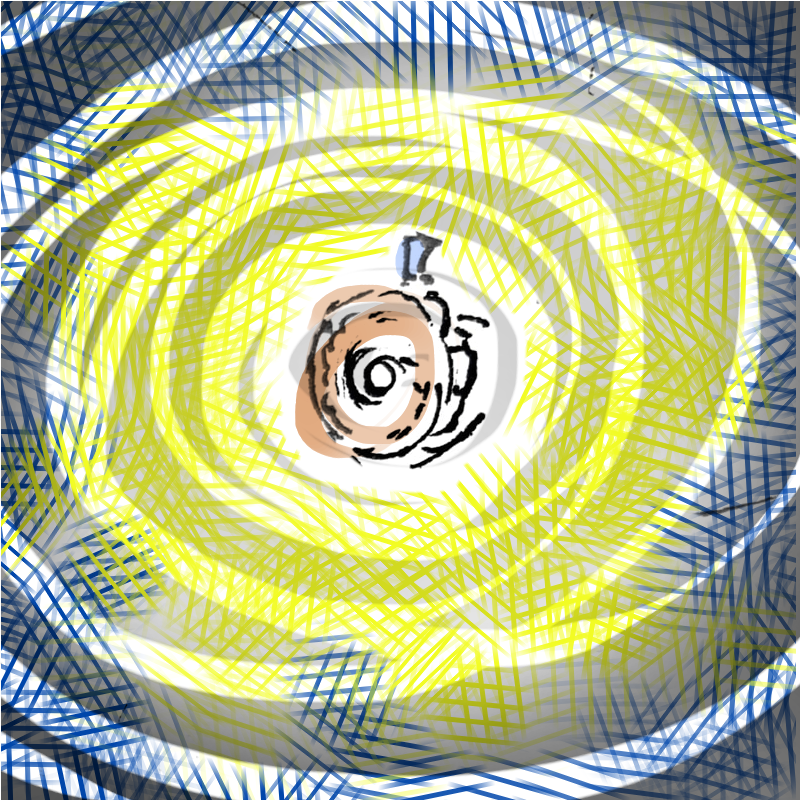 Panel 2: The machine flies into a vortex of swirling clouds.