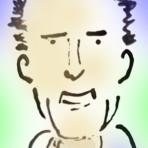 A cartoon image of Monty Don close up of face.